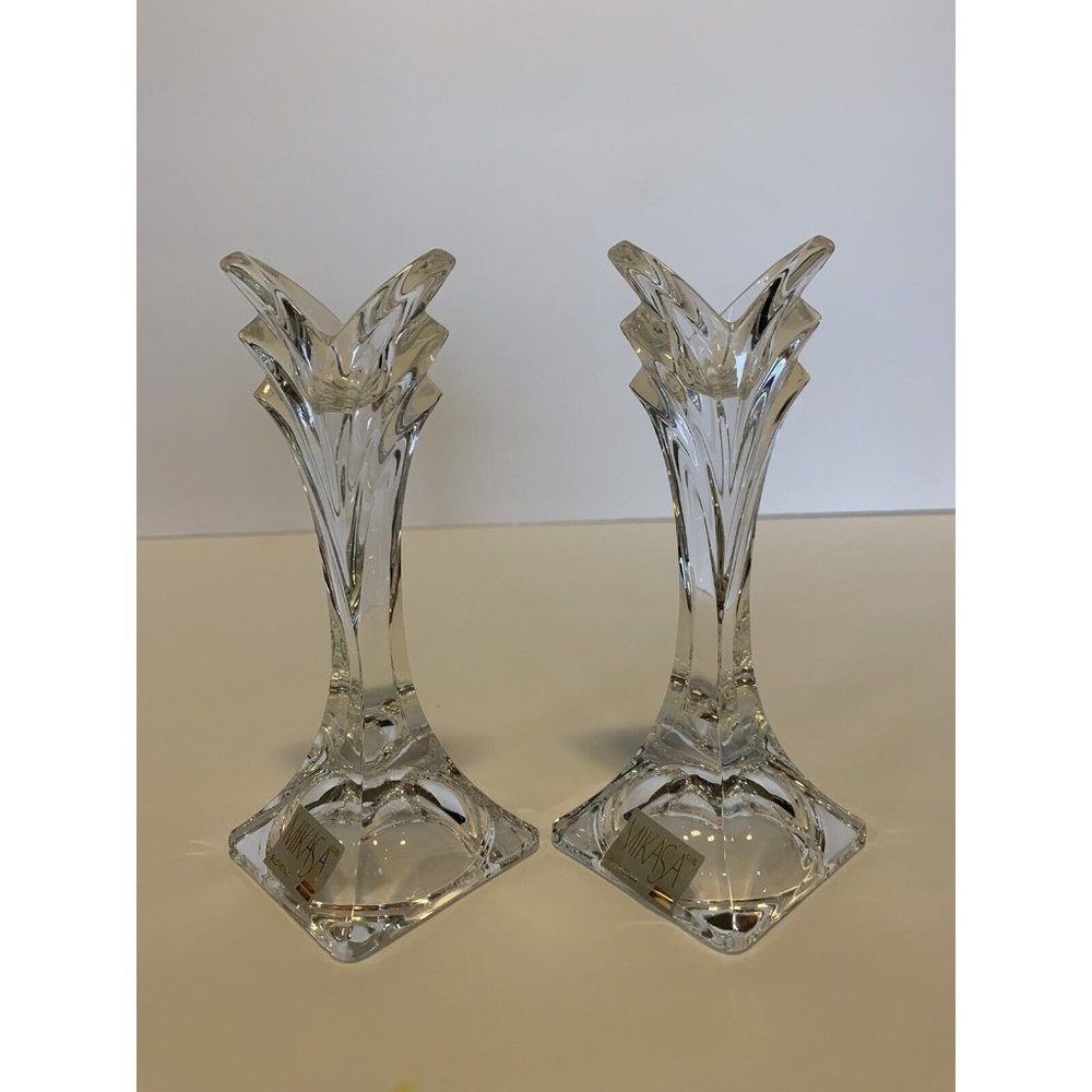 Mikasa Art Deco Crystal Candle Holders 5.5 Inches Slovenia Set Of 2 - Picture 6 of 6